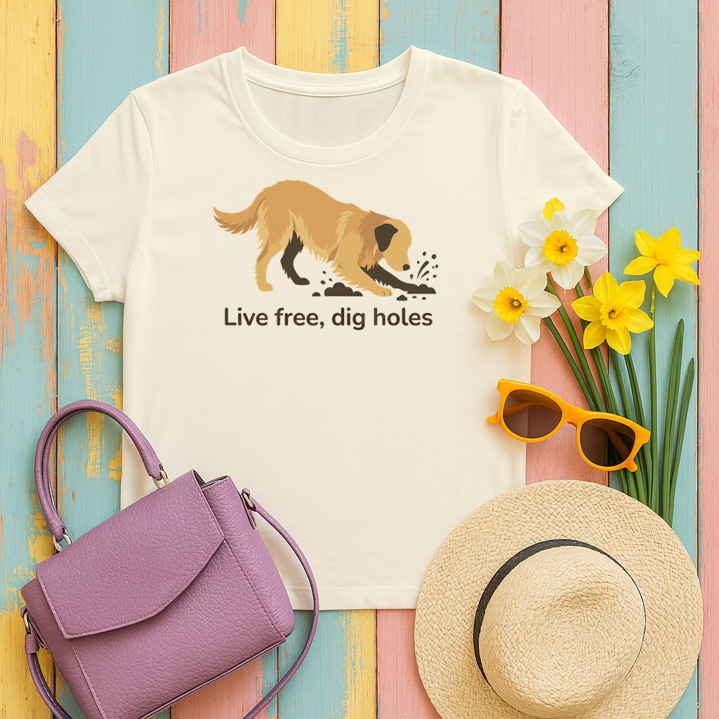 Live Free Dig Holes Golden Retriever T-Shirt in Natural