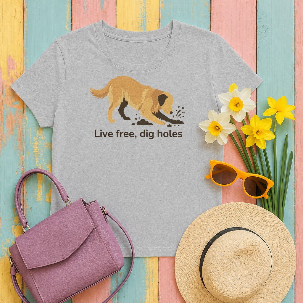 Live Free Dig Holes Golden Retriever T-Shirt in Sport Grey