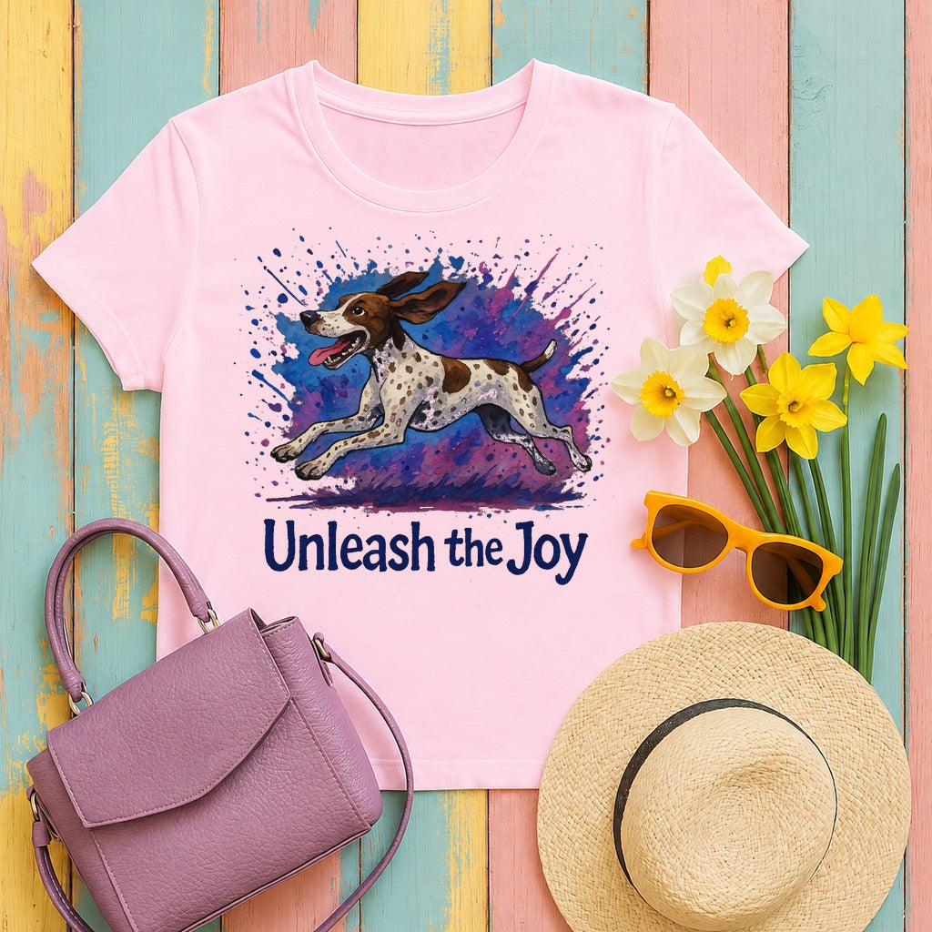 Unleash the Joy German Shorthaired Pointer T-Shirt in Light Pink