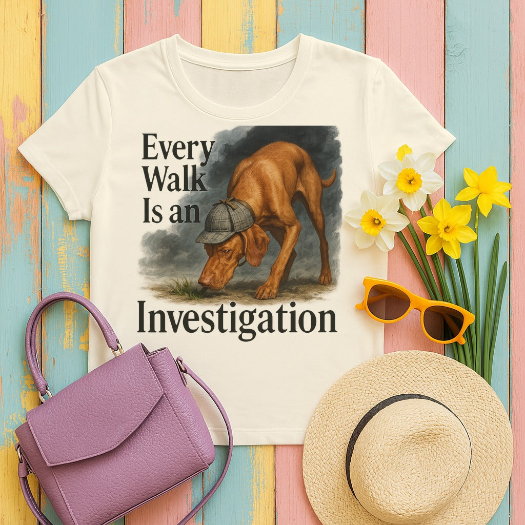 Every Walk Is An Investigation Vizsla T-Shirt in Natural