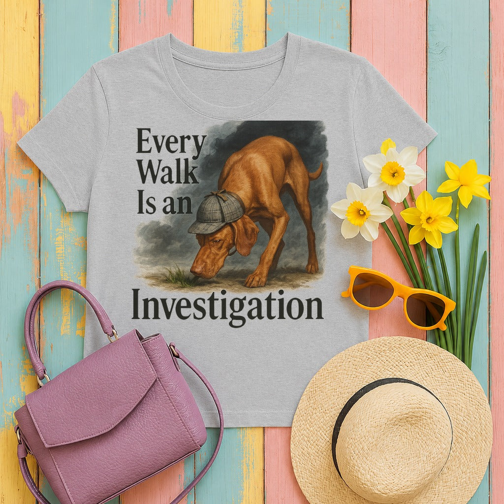 Every Walk Is An Investigation Vizsla T-Shirt in Sport Grey