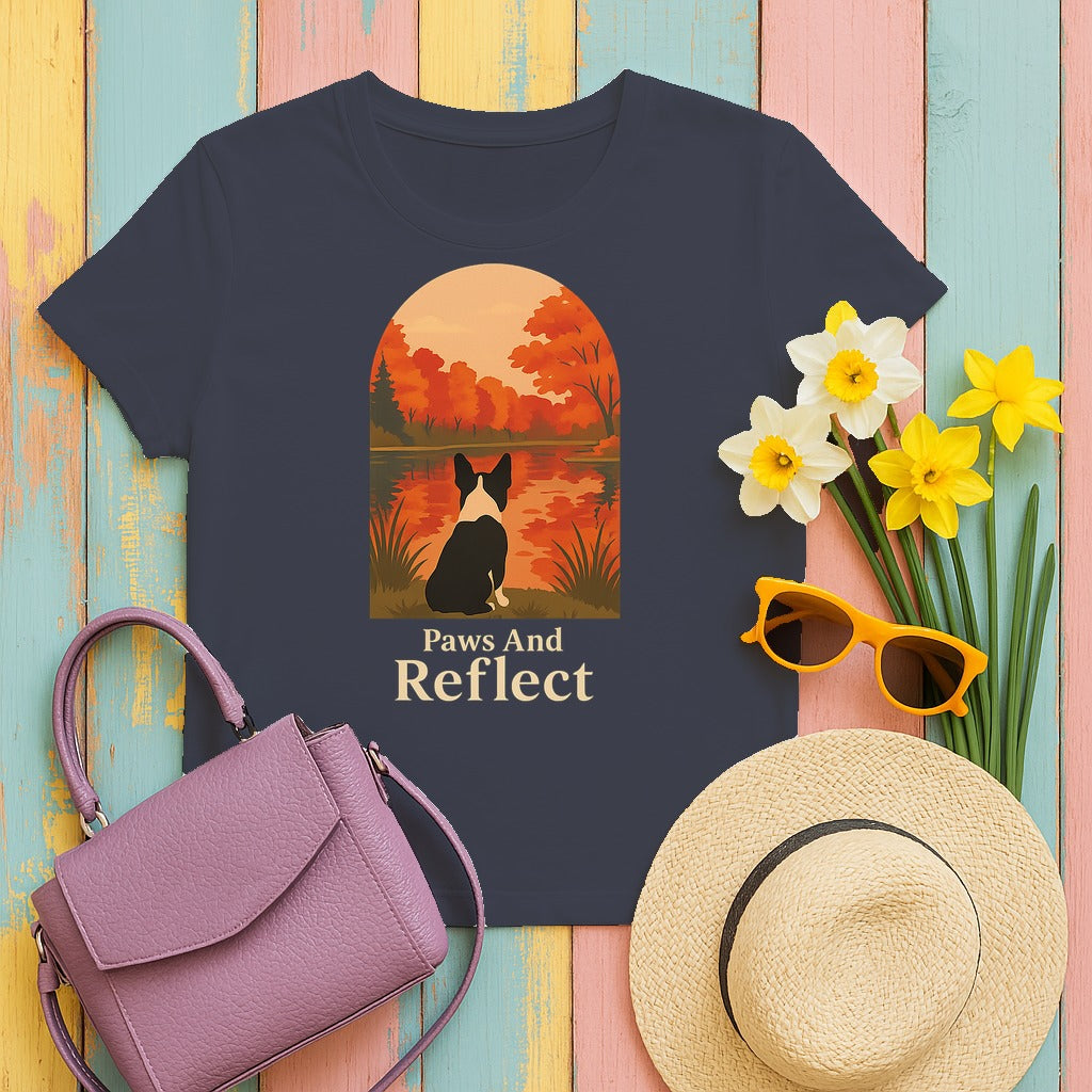 Paws & Reflect Boston Terrier T-Shirt in Heather Navy