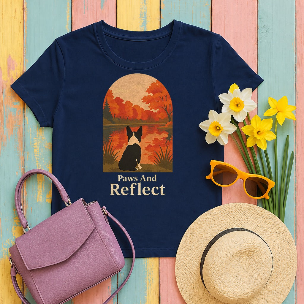 Paws & Reflect Boston Terrier T-Shirt in Navy