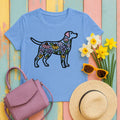 Dog Silhouette Filled with Flowers Graphic Art T-Shirt in Carolina Blue