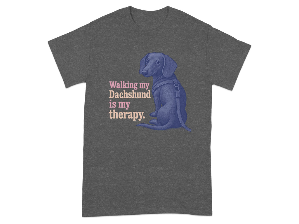 Dachshund graphic with text "Walking my Dachshund is my therapy."