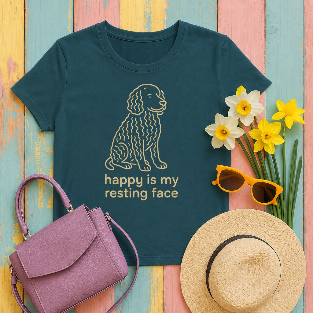 American Water Spaniel Happy Is My Resting Face Tee in Heather Deep Teal