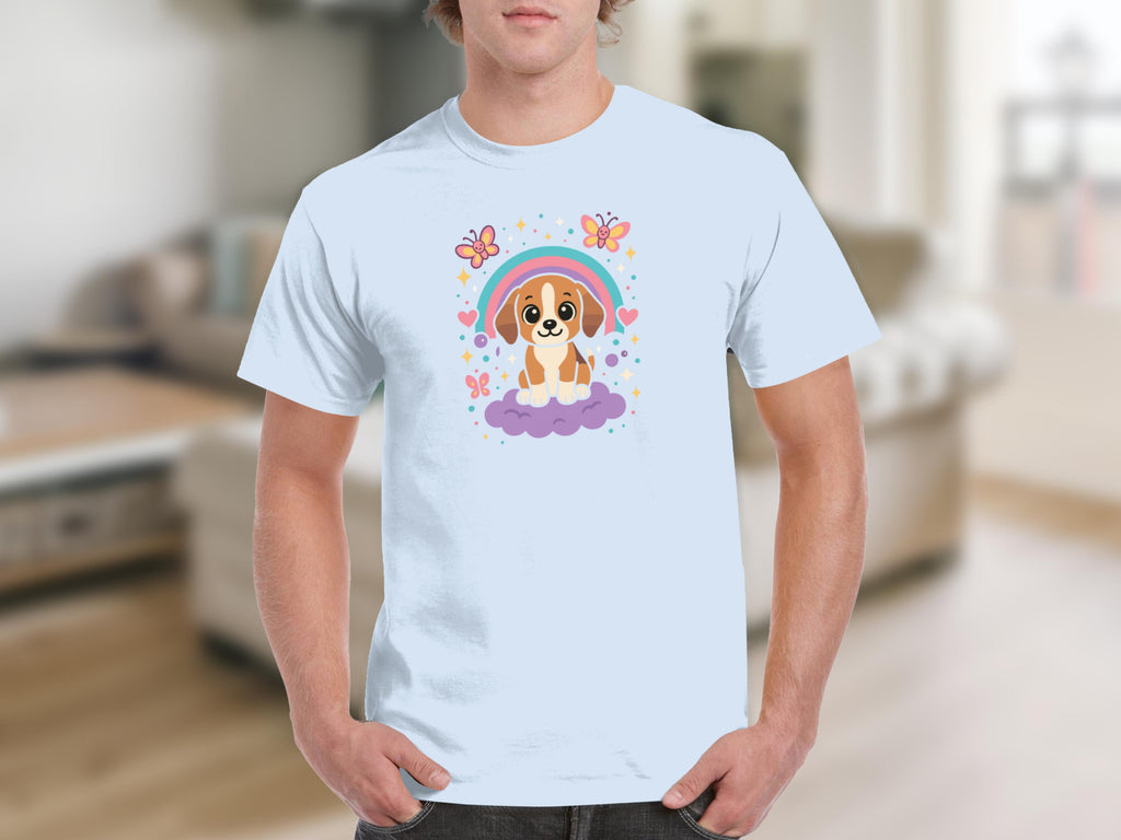 Cute Puppy with Rainbow and Butterflies Graphic Tee