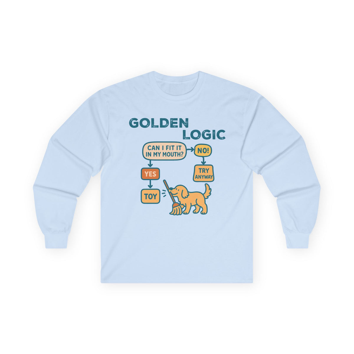 Golden Retriever Logic Long Sleeve Tee in Light Blue