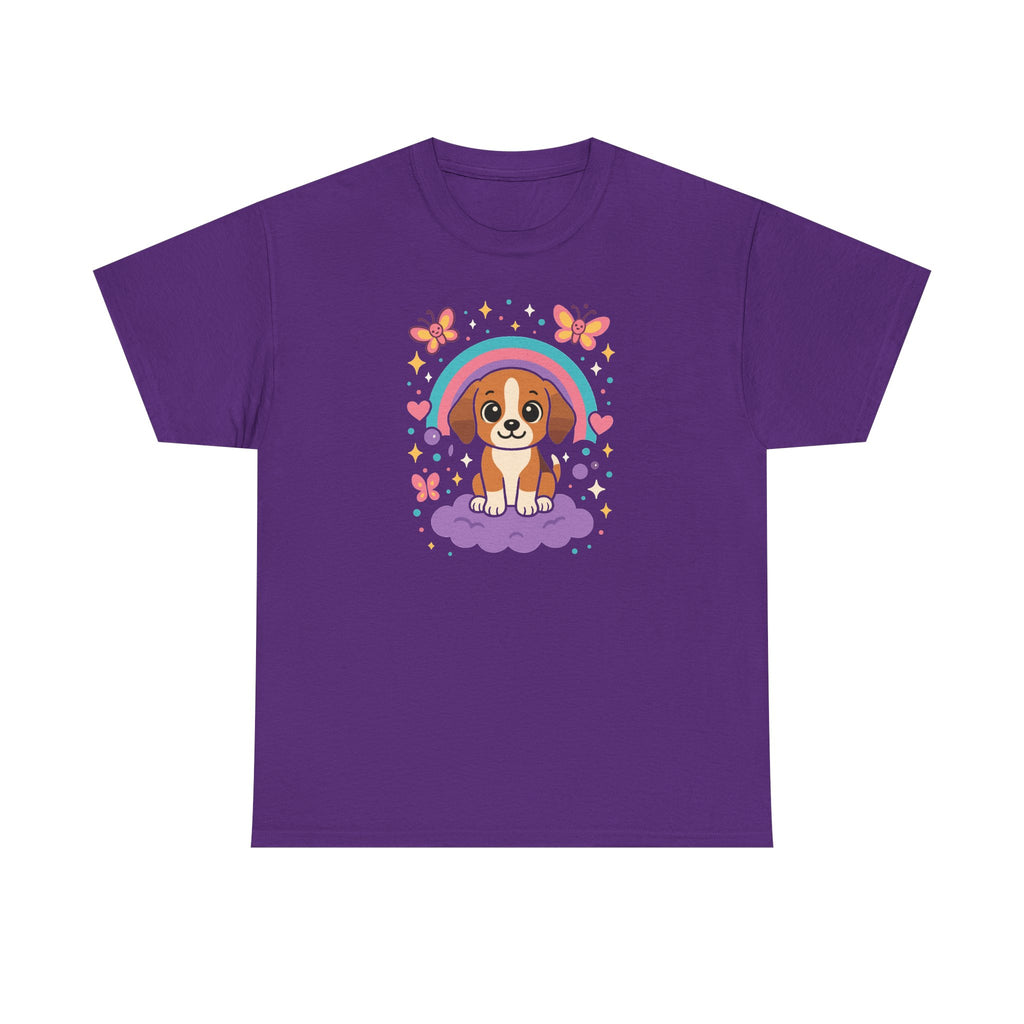 Cute Puppy Beagle Above Rainbow Cloud Design Graphic T-Shirt