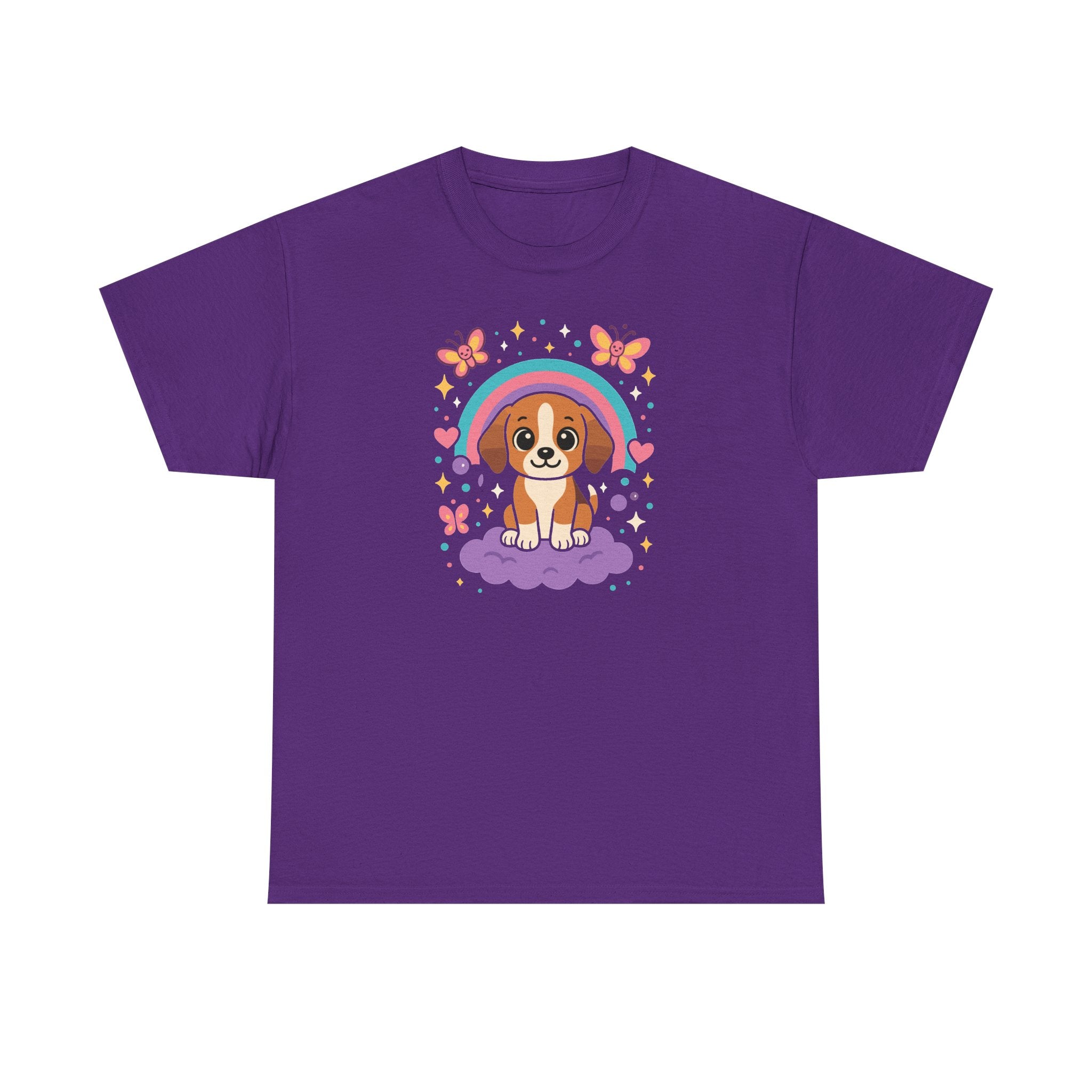 Cute Puppy Beagle Above Rainbow Cloud Design Graphic T-Shirt