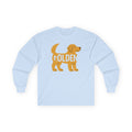 Playful Golden Retriever Long Sleeve Tee in Light Blue