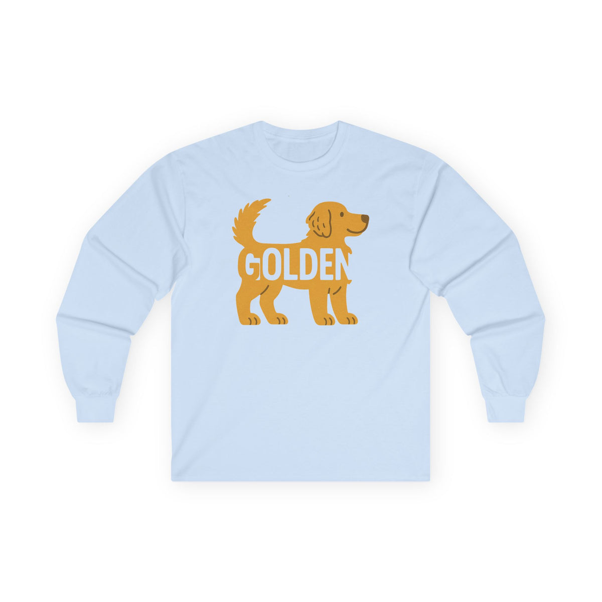 Playful Golden Retriever Long Sleeve Tee in Light Blue