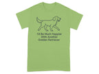 Light green t-shirt with a line drawing of a Golden Retriever and text.