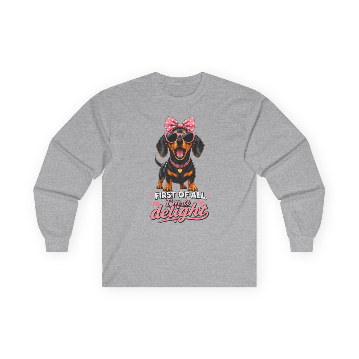 I'm A Delight Dachshund Long Sleeve Tee in Sport Grey