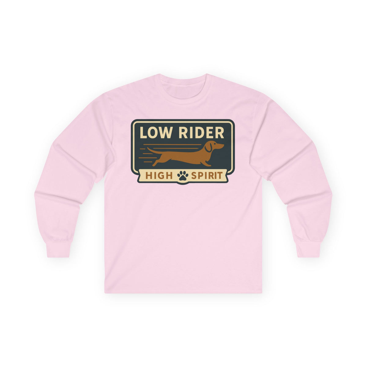 Dachshund Low Rider, High Spirit Long Sleeve Tee in Light Pink