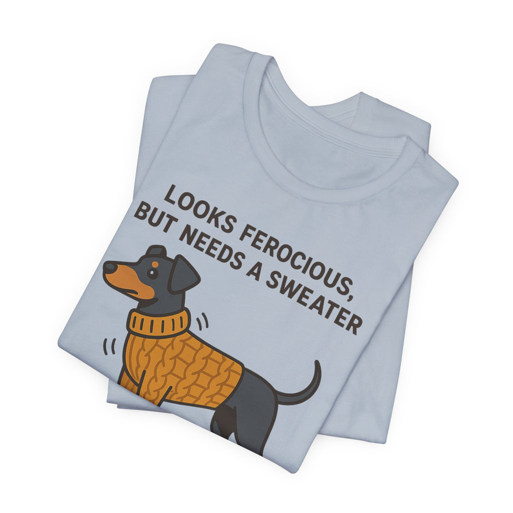 Doberman Looks Ferocious But Needs a Sweater Tee