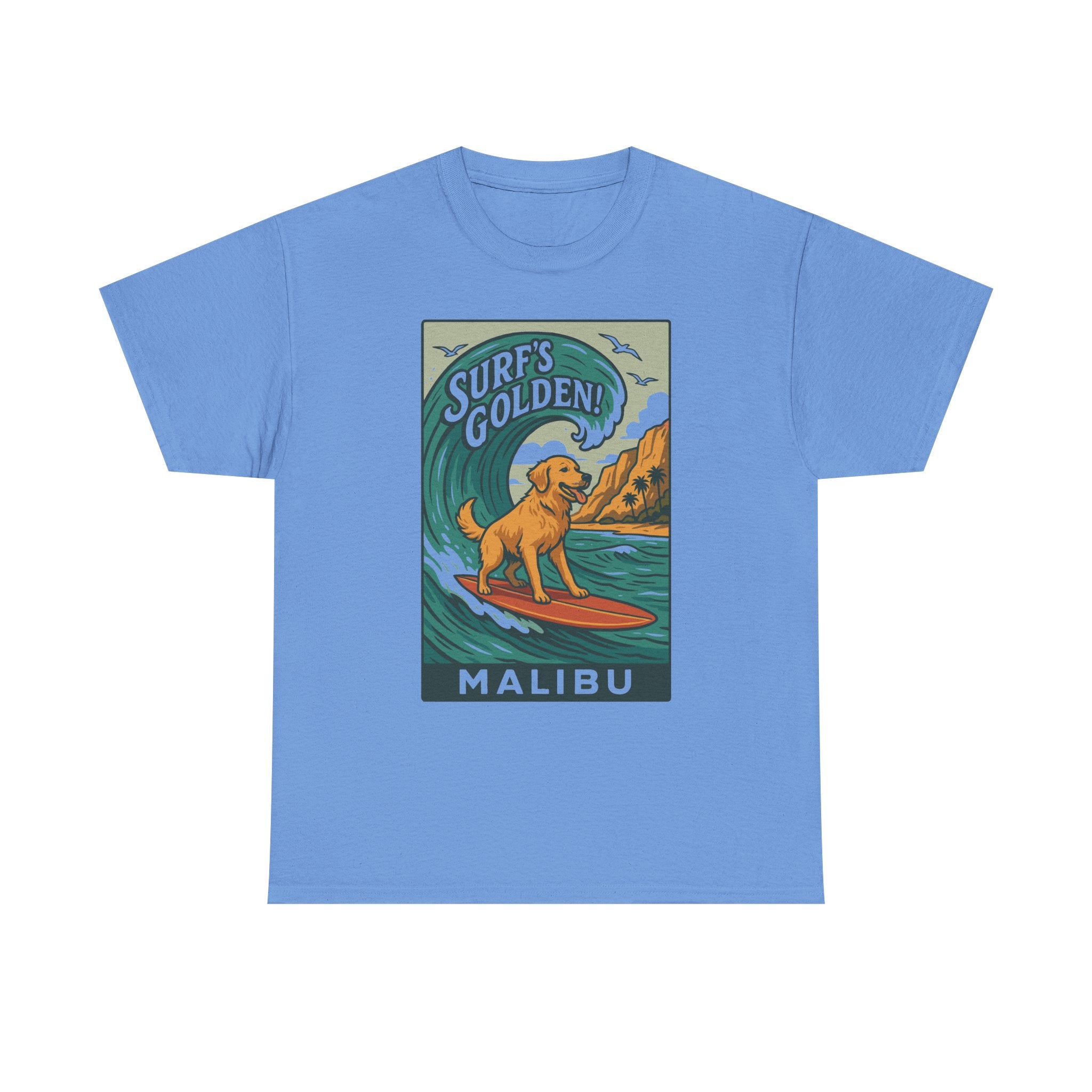 Surf's Golden Malibu Surfing Golden Retriever Dog T-Shirt
