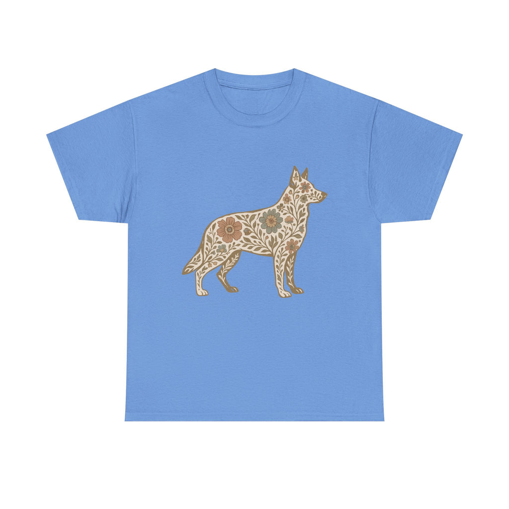 Floral German Shepherd Silhouette Unique Graphic Design T-Shirt