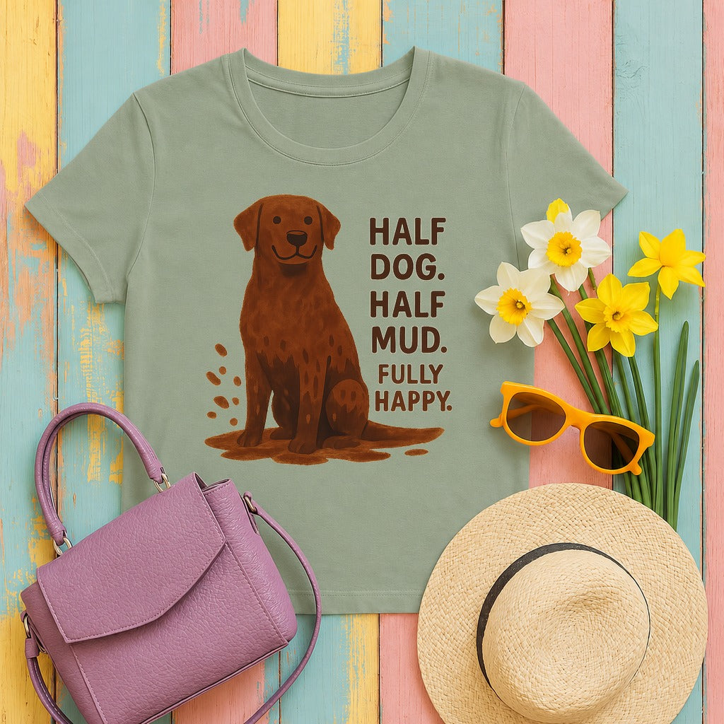 Chocolate Lab Half Dog Half Mud T-shirt in Sage