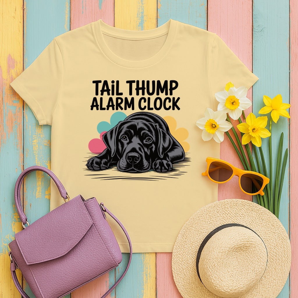 Tail Thump Alarm Clock Black Lab T-Shirt in Yellow Haze