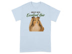 Light blue t-shirt with a Sheltie dog and "ANXIETY WITH EXCELLENT HAIR".