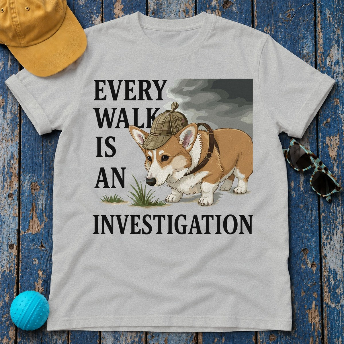 Every Walk Corgi Dog Detective T-Shirt in Sport Grey