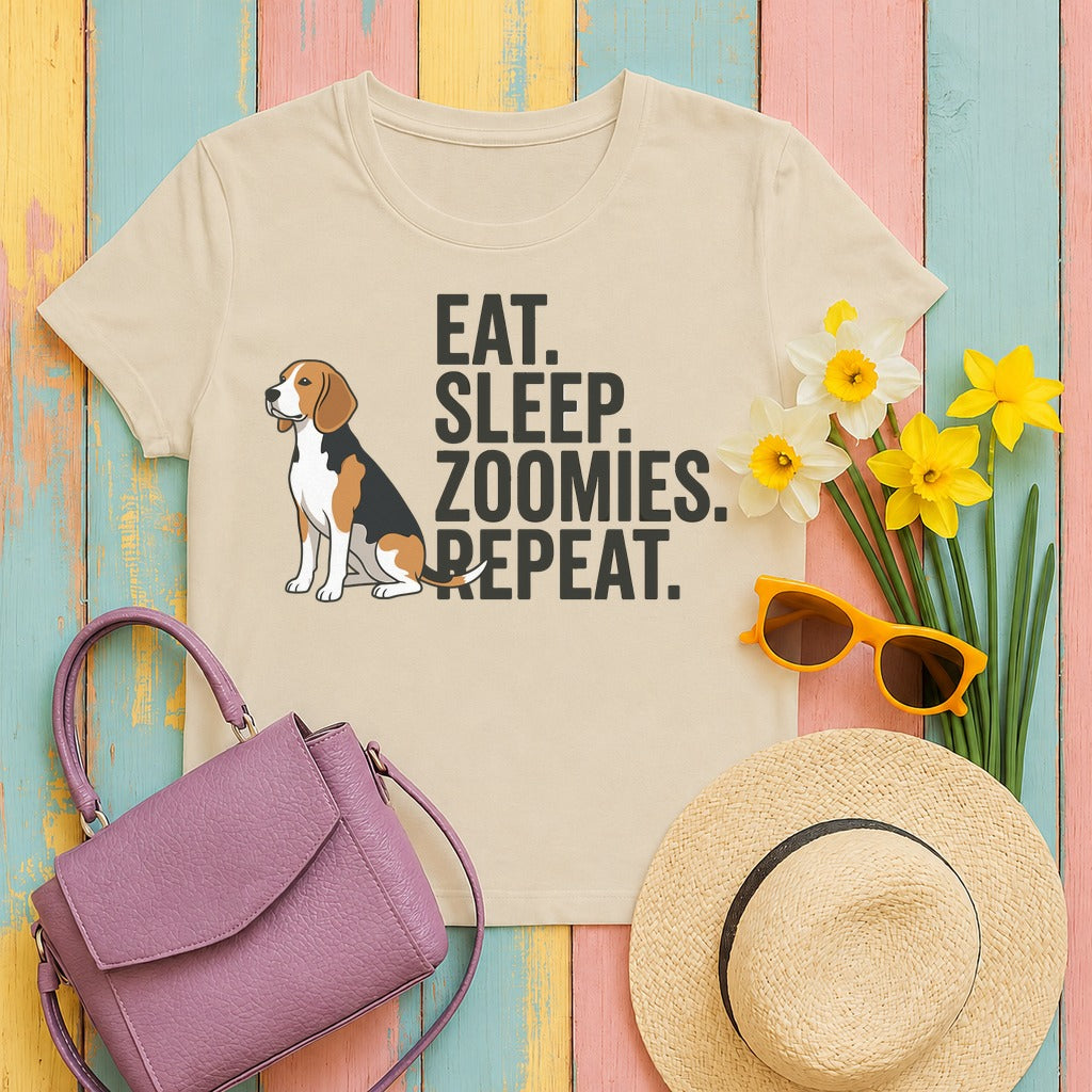 Beagle Eat Sleep Zoomies Repeat T-Shirt in Sand