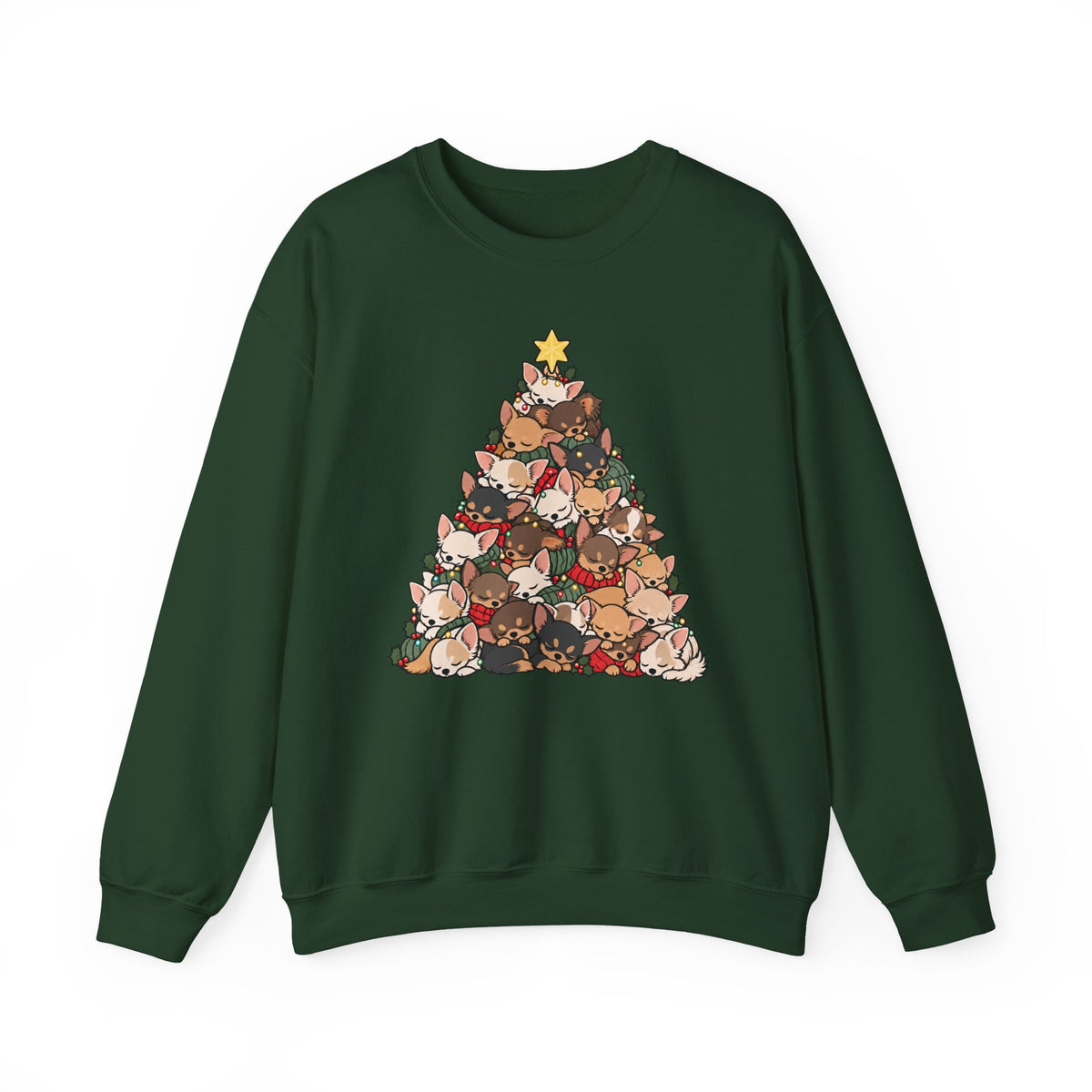 Chihuahua Christmas Tree sweatshirt in Forest Green