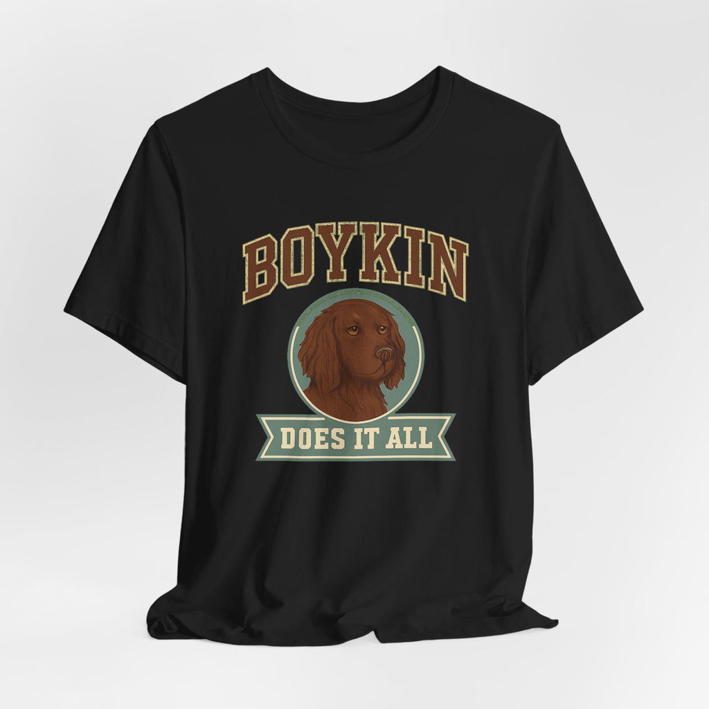 Boykin Spaniel Does It All Varsity Tee