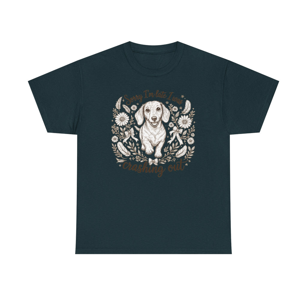 Whimsical Dachshund 'Crashing Out' T-Shirt