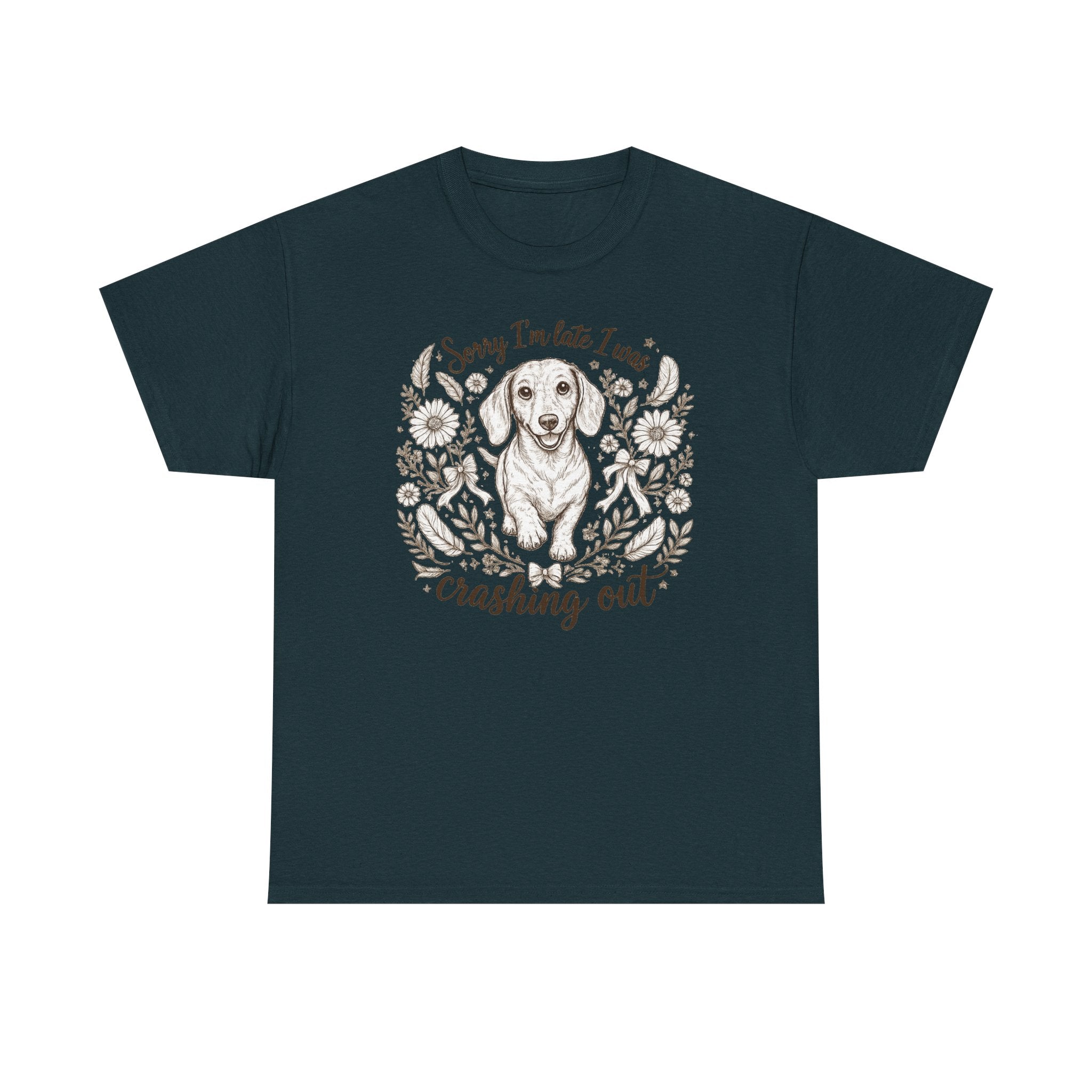 Whimsical Dachshund 'Crashing Out' T-Shirt