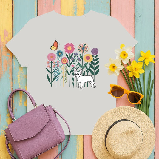Colorful Flower Garden and Dog Graphic T-Shirt product type