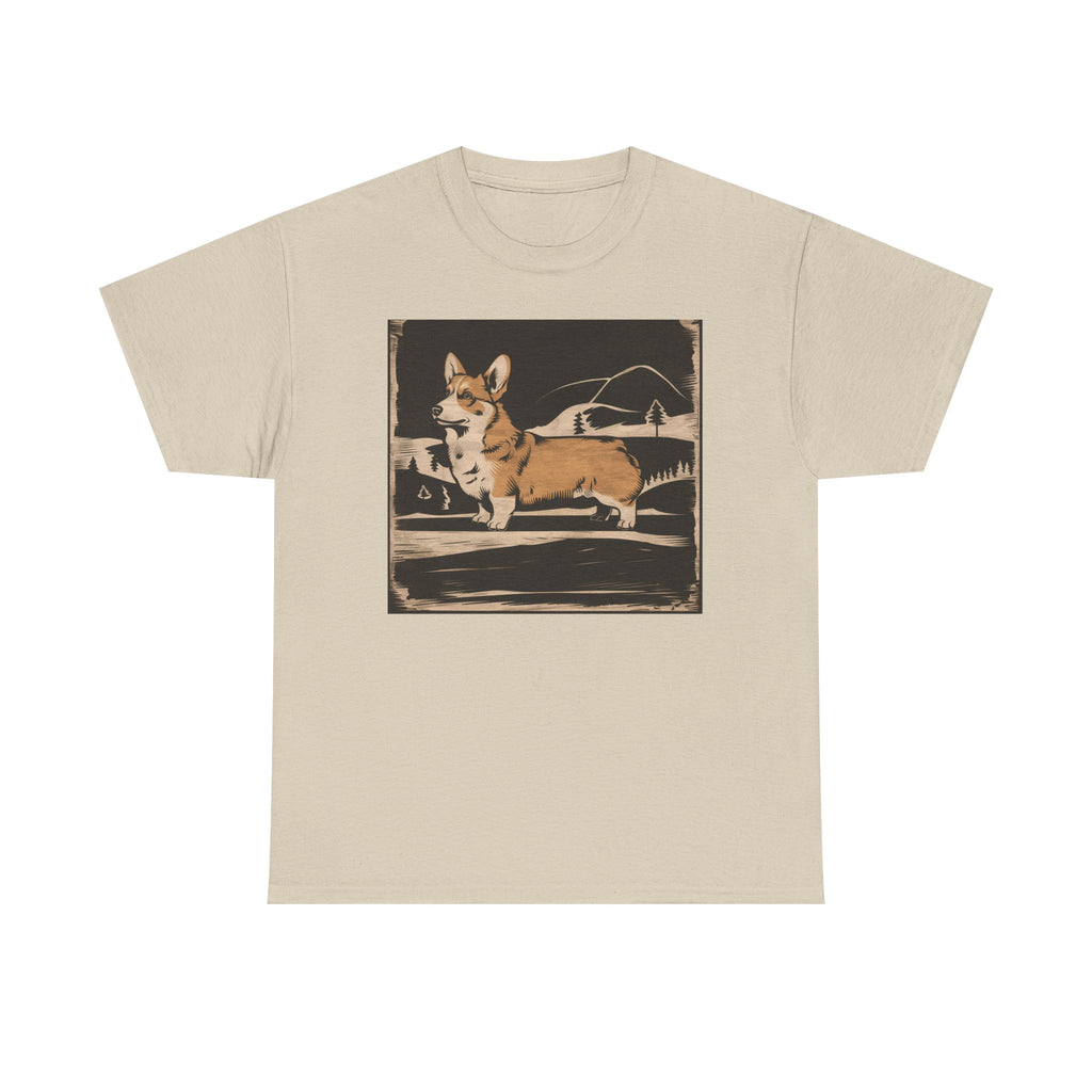 Cute Corgi with Mountains Design T-Shirts