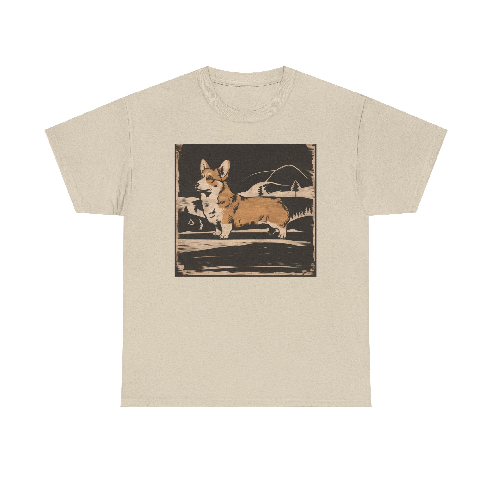 Cute Corgi with Mountains Design T-Shirts