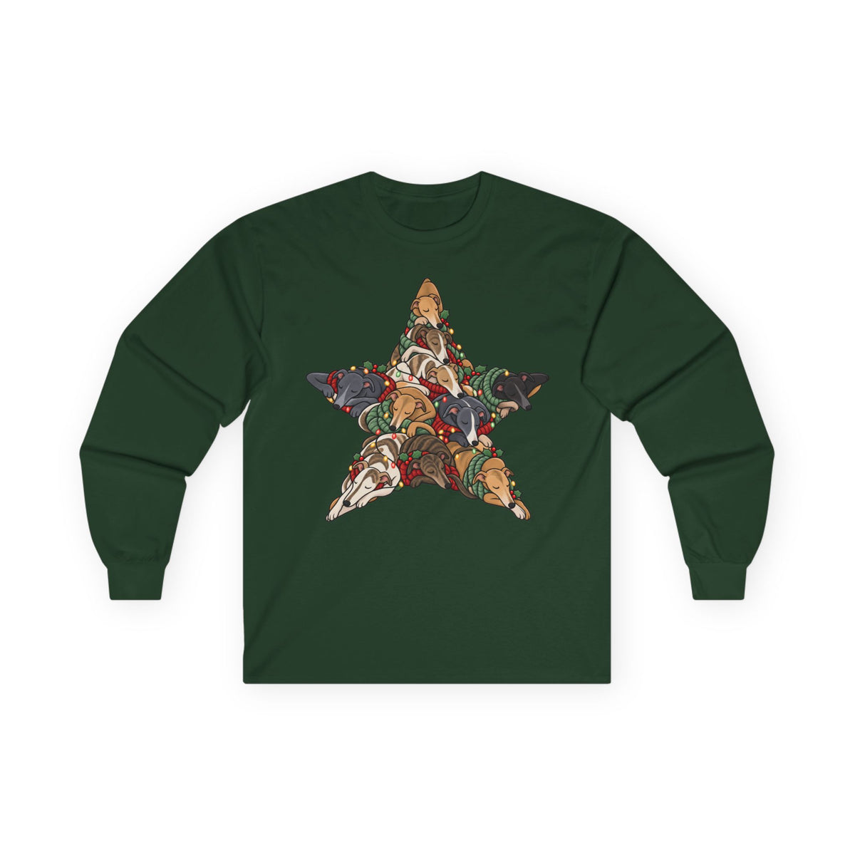 Greyhound Christmas Star long sleeve tee in Forest Green