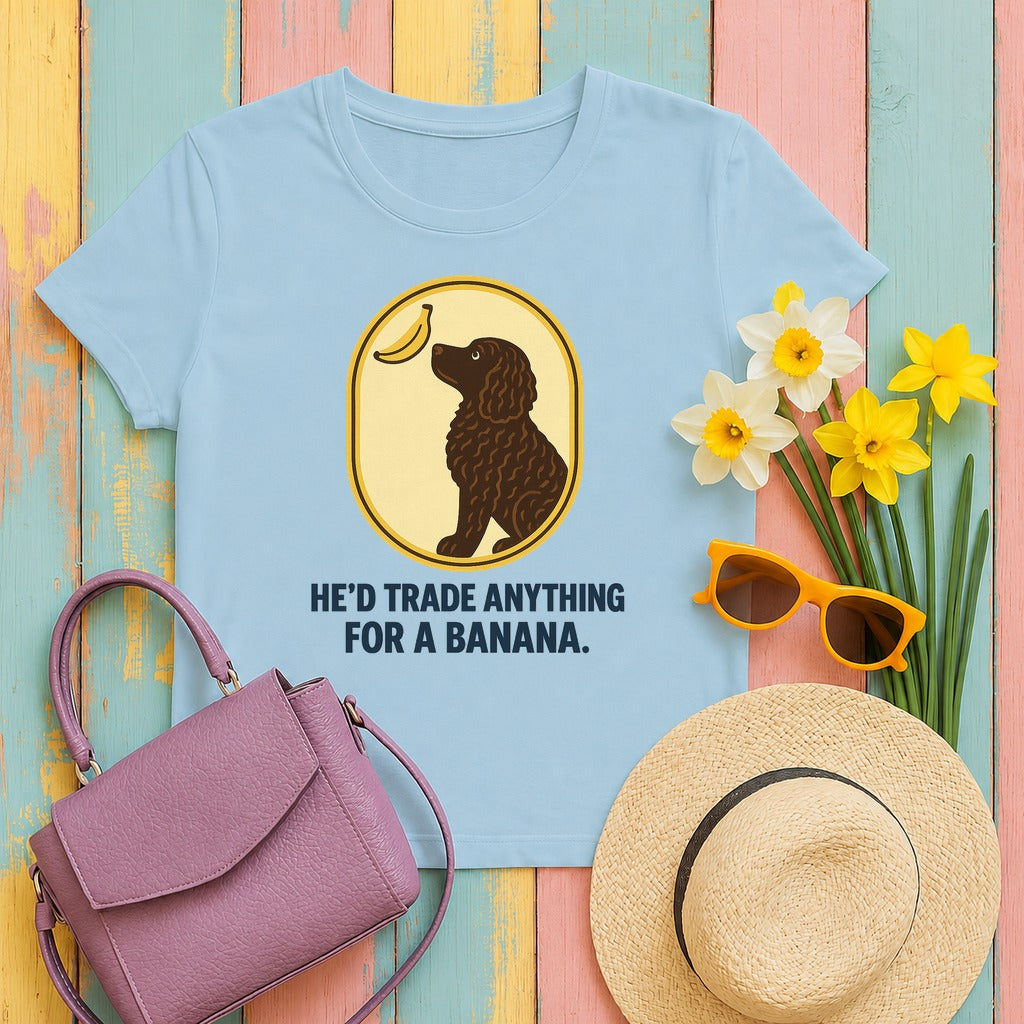 American Water Spaniel He'd Trade Anything For A Banana Tee in Light Blue