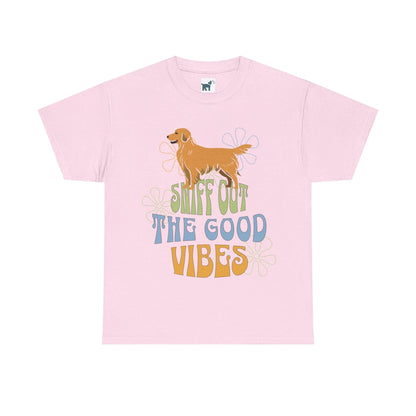 Sniff Out the Good Vibes Golden Retriever T Shirt Light Pink T-shirt