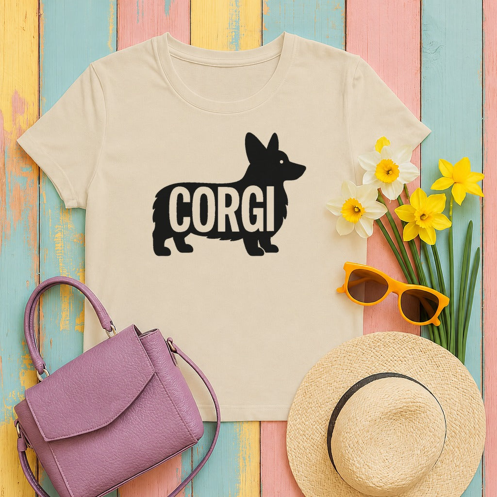 Royal Corgi Silhouette T-Shirt in Sand