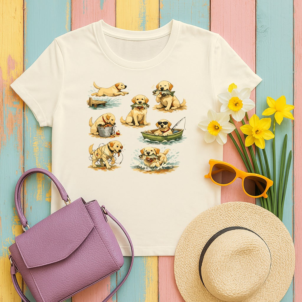 Happy Lab Angler Watercolor T-Shirt in Natural