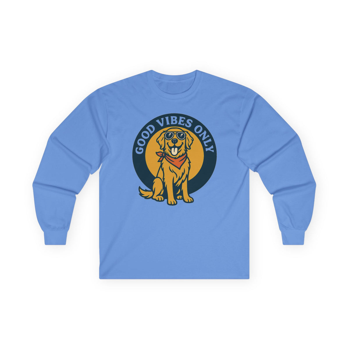 Good Vibes Only Golden Retriever With Glasses Long Sleeve Tee in Carolina Blue