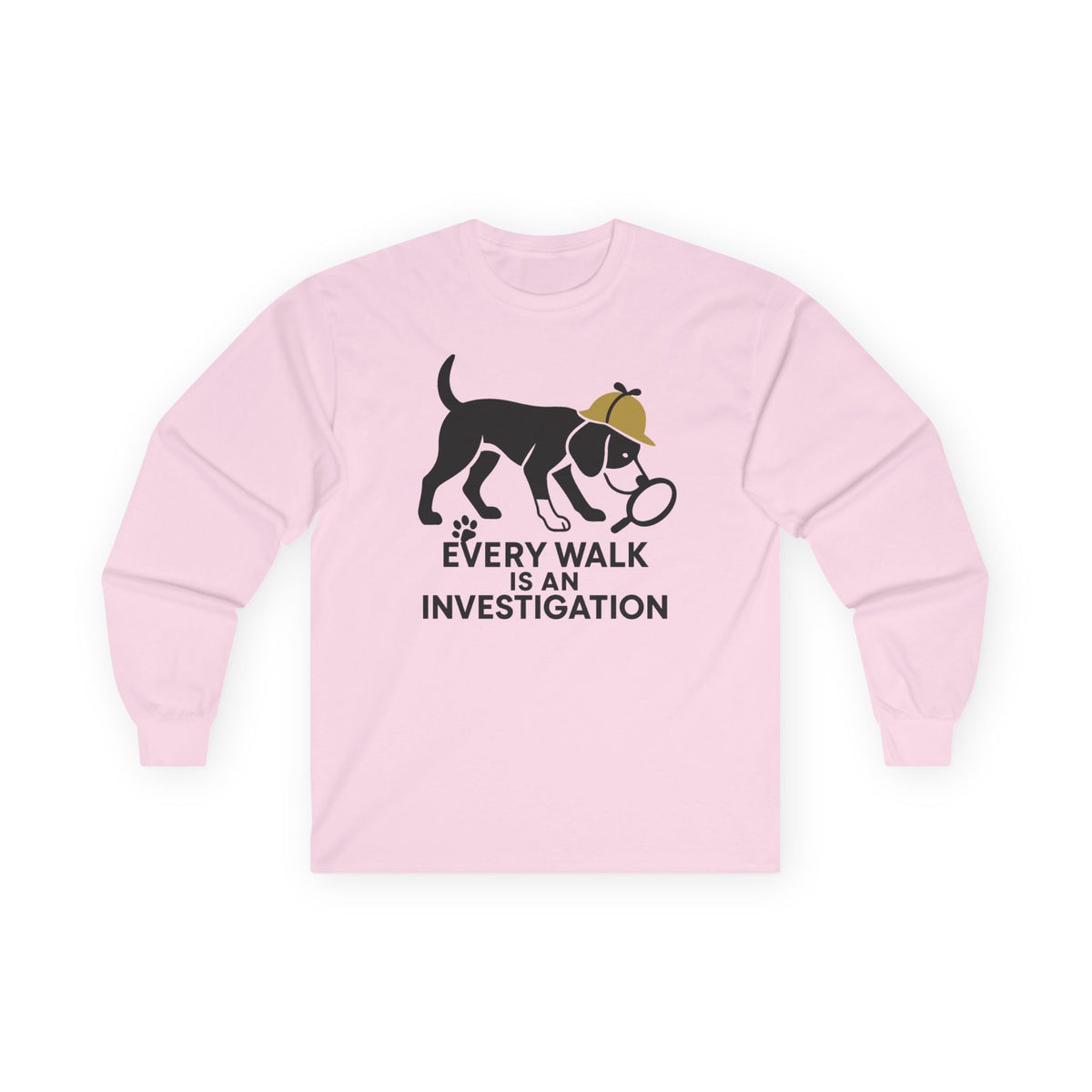 Every Walk Is An Investigation Beagle Artwork Long Sleeve Tee in Light Pink