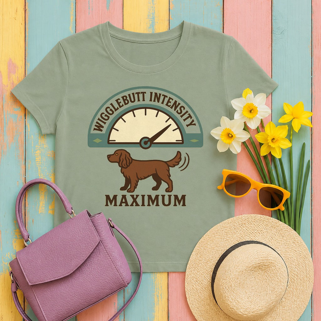 Boykin Spaniel Wigglebutt Intensity Maximum T-shirt in Sage