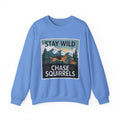 Stay Wild Chase Squirrels German Shepherd Sweatshirt in Carolina Blue