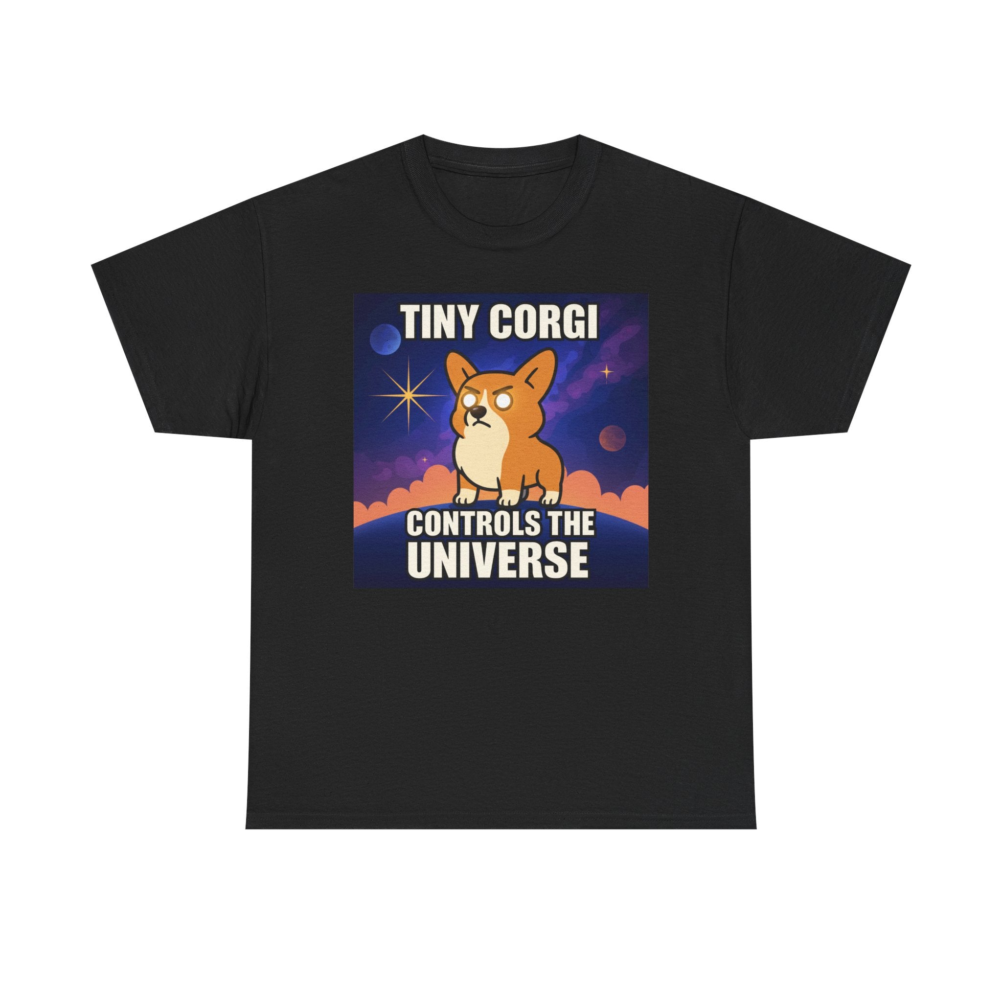 Tiny Corgi Controls the Universe Graphic Design T-Shirt