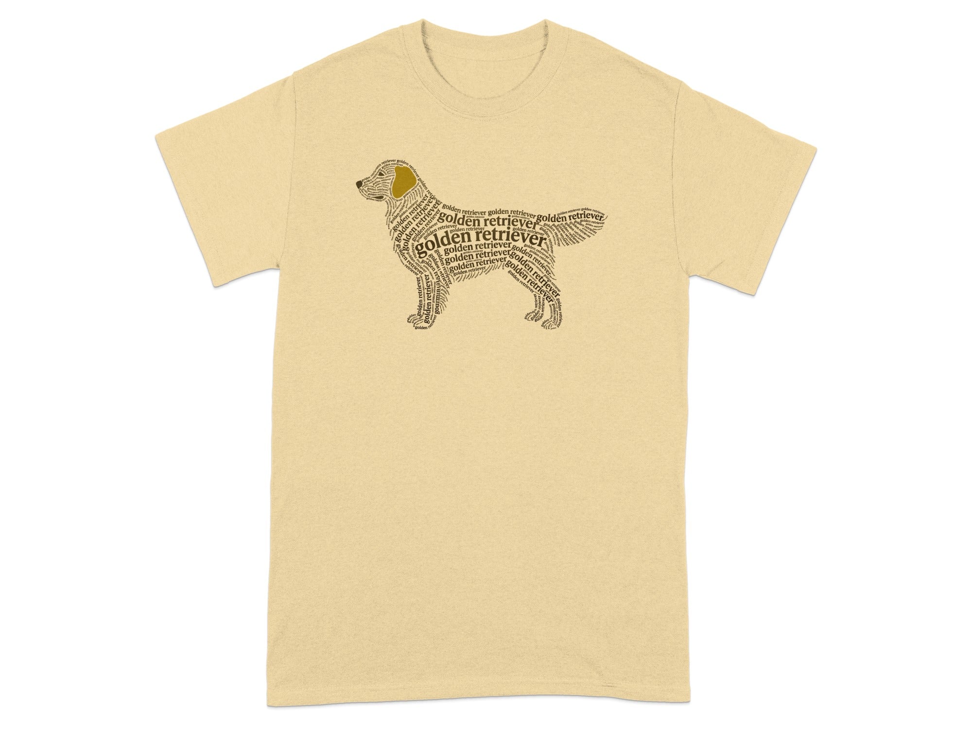 T-shirt with golden retriever silhouette formed from "golden retriever" text.