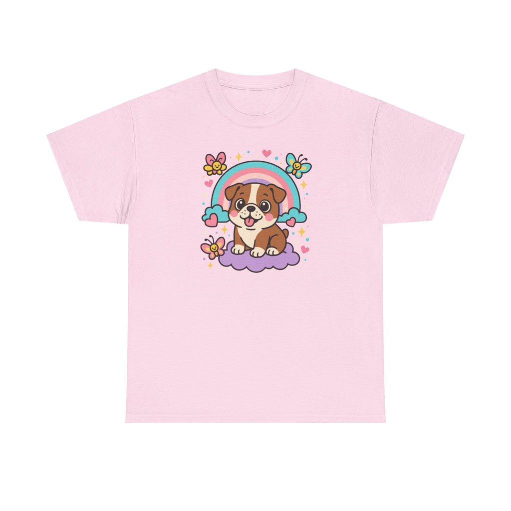 Adorable English Bulldog with Rainbow T-Shirt