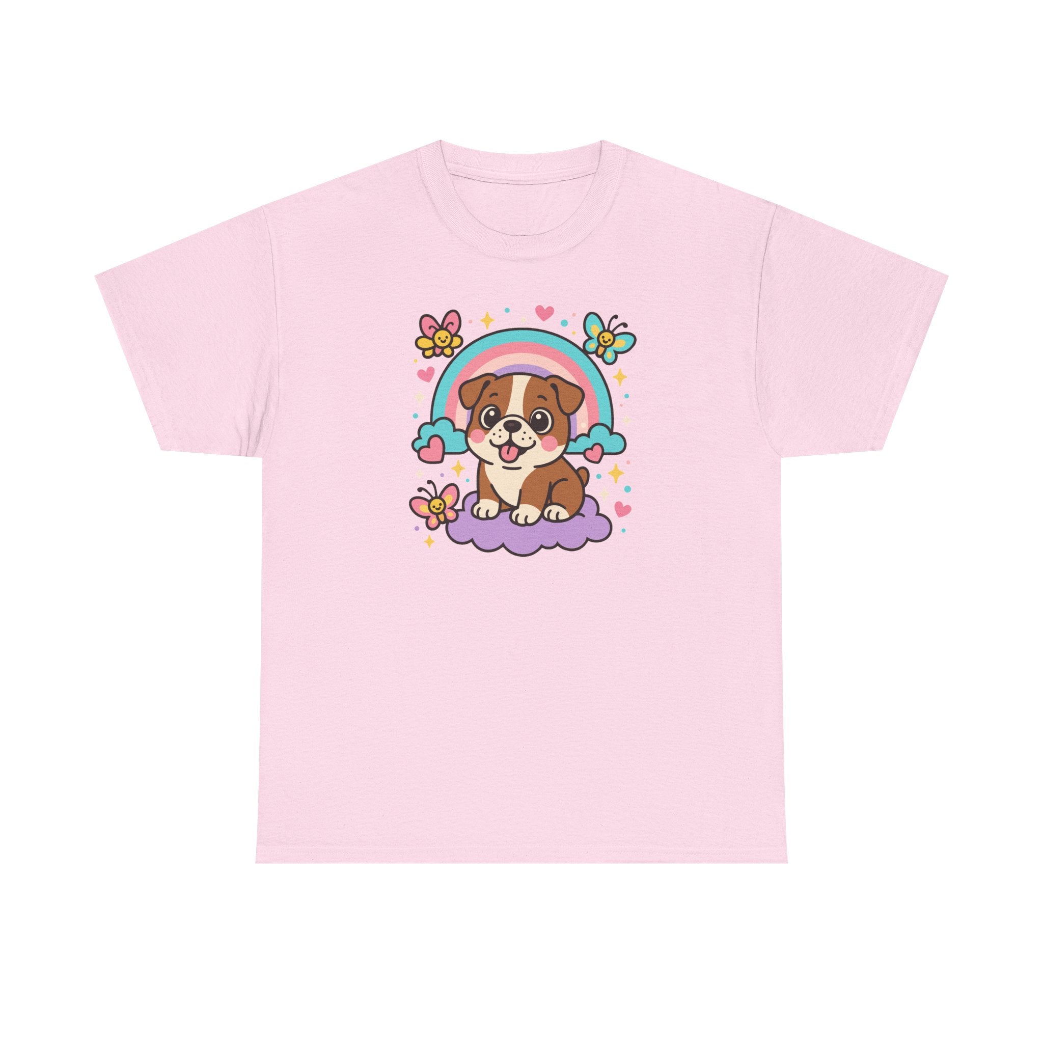 Adorable English Bulldog with Rainbow T-Shirt