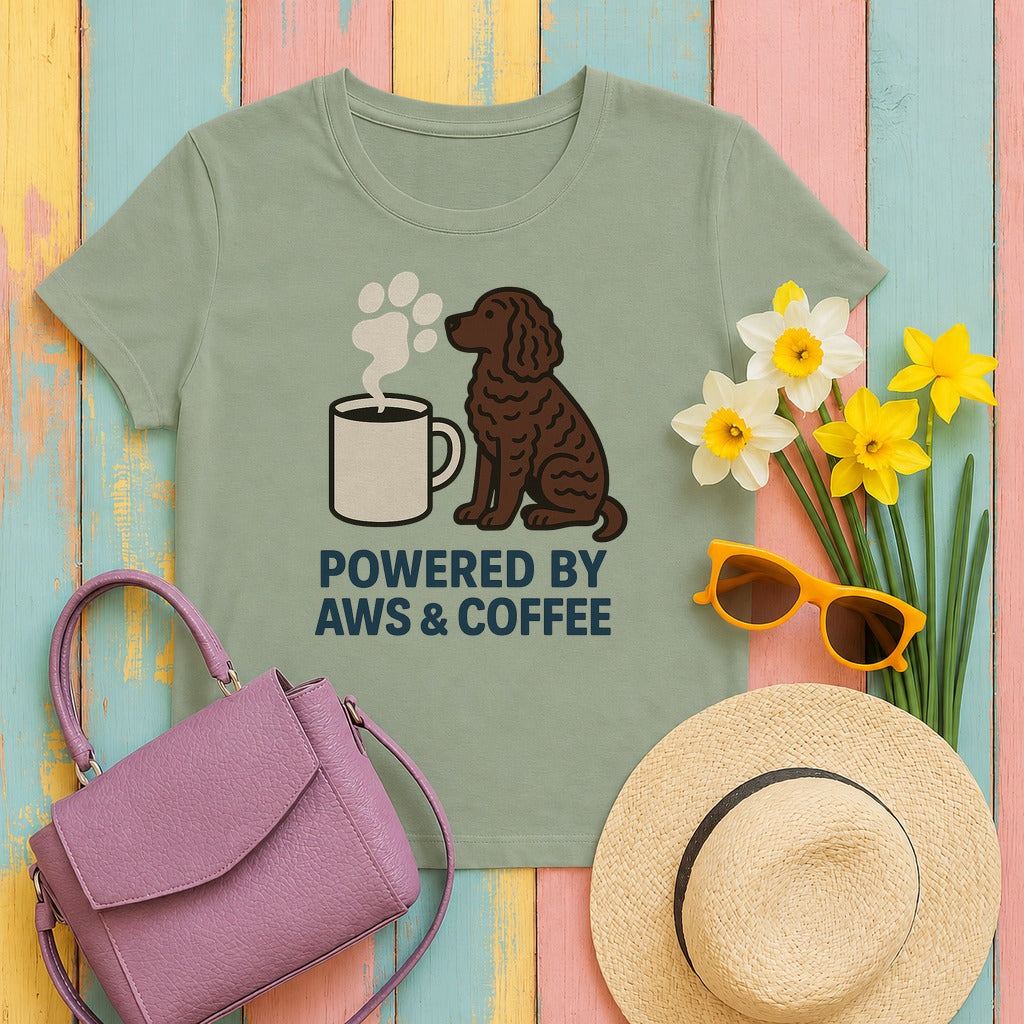 American Water Spaniel Powered By AWS And Coffee Tee in Sage