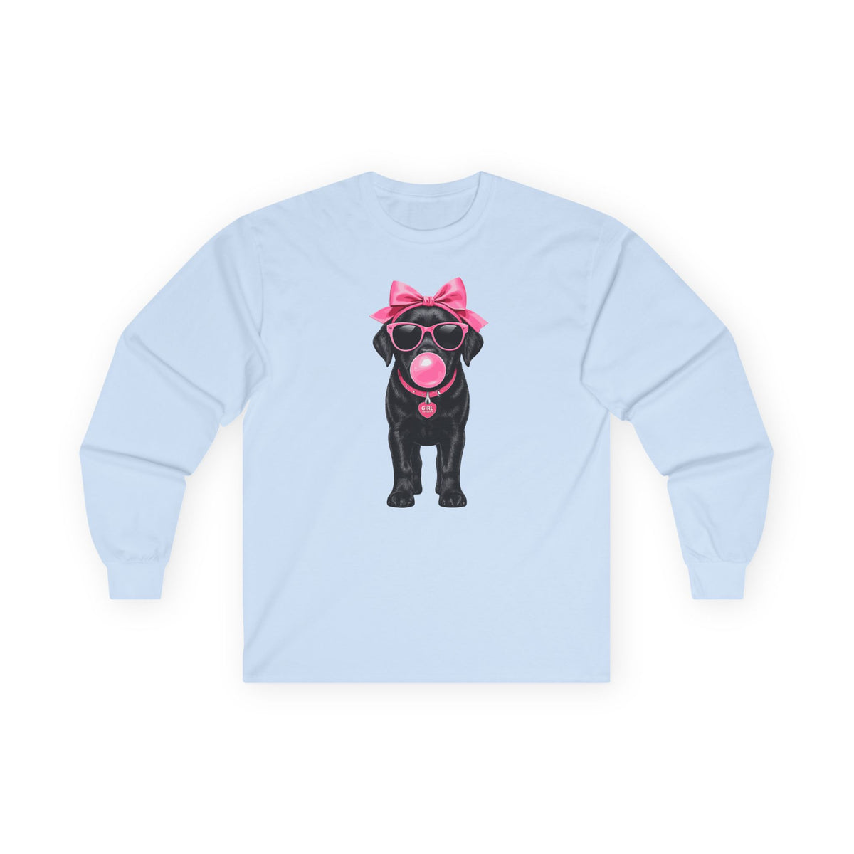Pink Bubblegum Black Lab Long Sleeve Tee in Light Blue