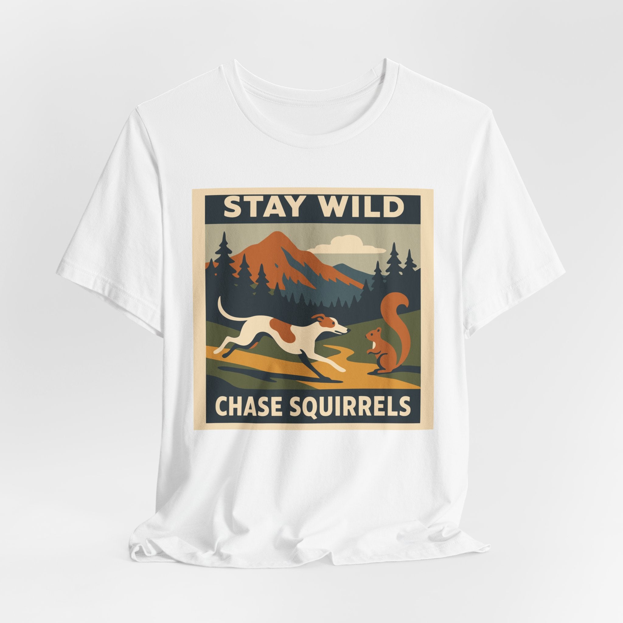 Greyhound Stay Wild Chase Squirrels Tee